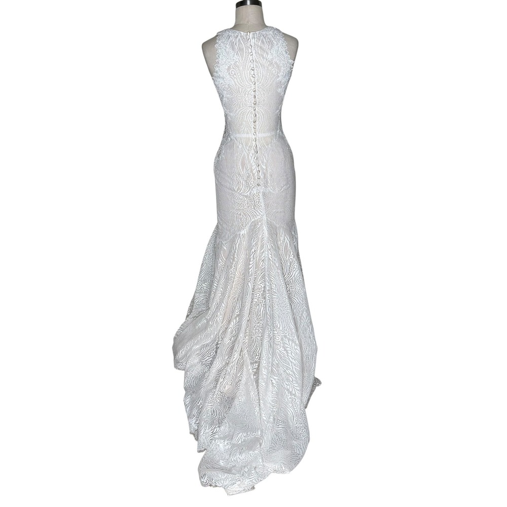 ALLURE BRIDALS Lace Mermaid Wedding Dress White Bridal Gown Women's Size 8 Boho - Picture 6 of 9
